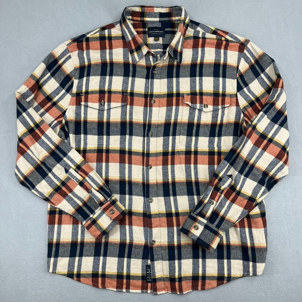 Lucky Brand Mens XXL Plaid Button Down Shirt Long Sleeve Cotton‎